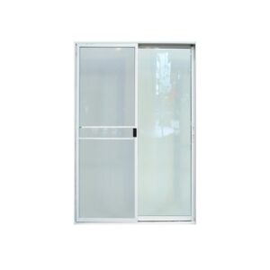 ประตูอลูมิเนียมบานเลื่อน 180X204 มีมุ้งลวด สีขาว