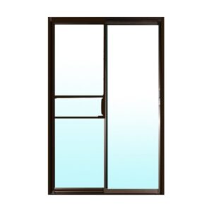 ประตูอลูมิเนียมบานเลื่อน 180X204 มีมุ้งลวด สีชา